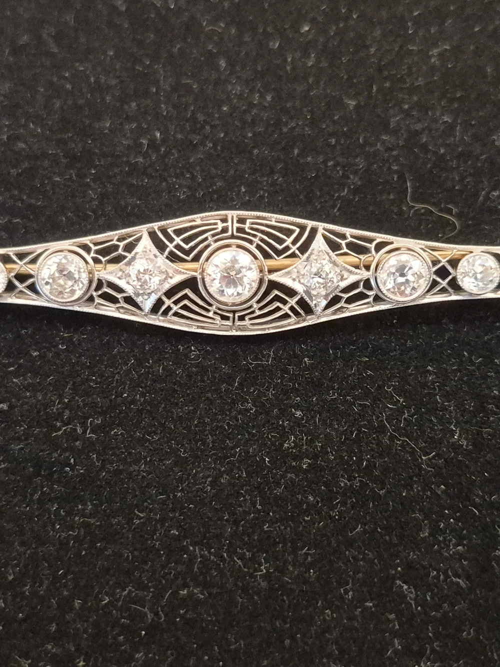 Platinum & 14k Old European 2 CT. Diamond Bar Brooch With GIA GG Appraisal. 6.8g